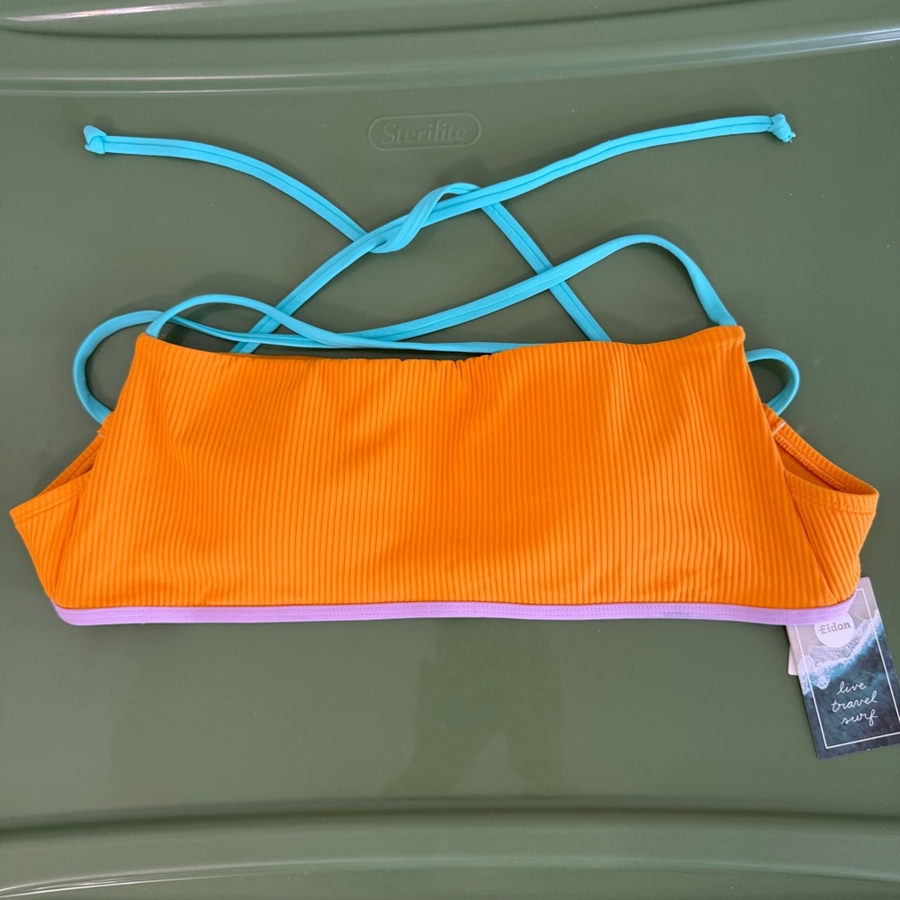 EIDON Surf The Rose Bandeau Ribbed 2 Way Bikini Top Tuscany Orange Size Large